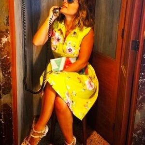 ABS Yellow Floral Button Down Fit and Flare Dress